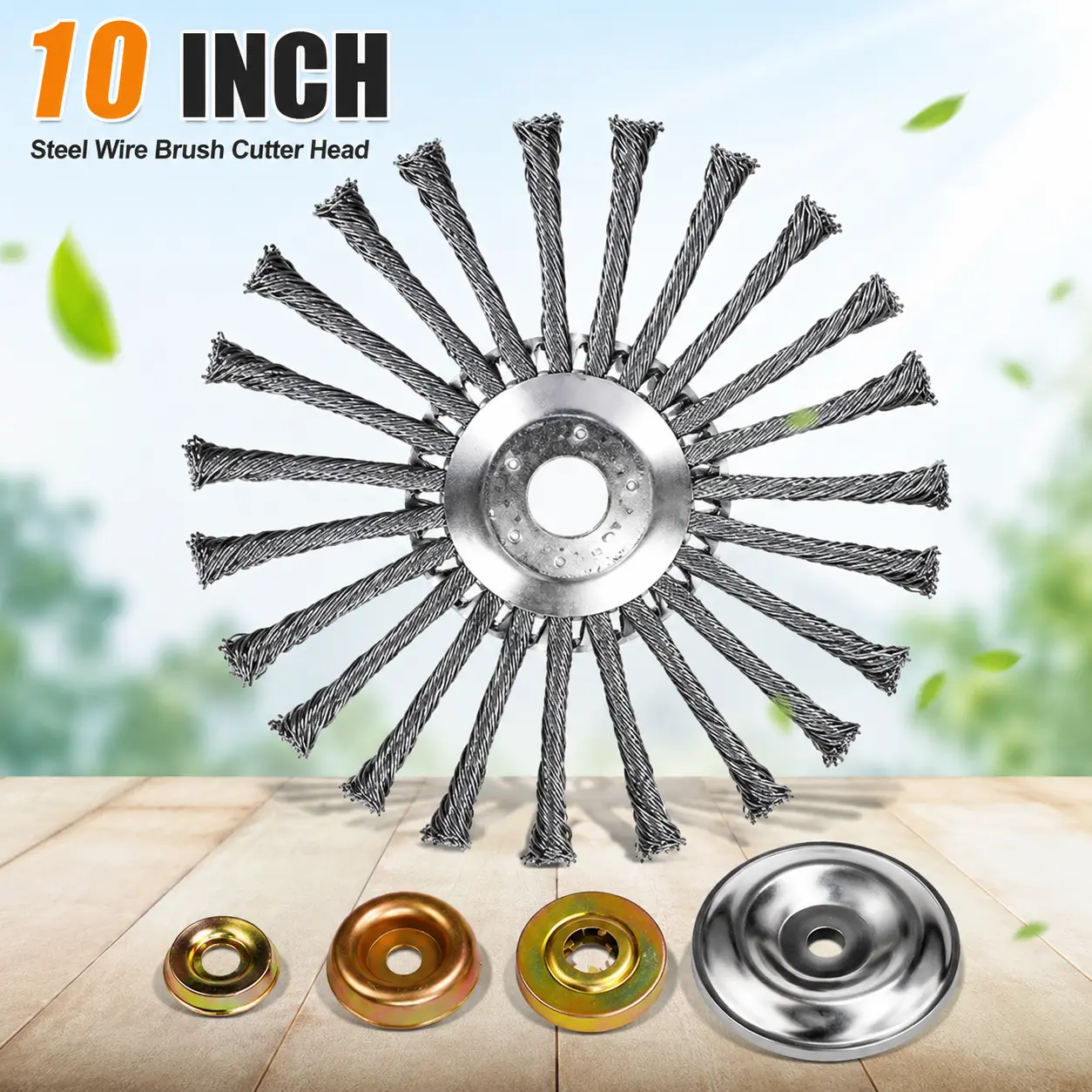 1 x Steel Wire Trimmer Head Attachment Kit - 10-Inch (10 in) Cutting Diameter Heavy-Duty Metal Brush Cutter Head with Universal Adapter, for Garden Clearing Overgrown Areas, Stone Moss Removal