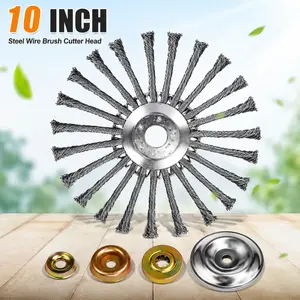 10-Inch Steel Wire Brush Cutter Head with Universal Adapter Kit – Heavy Duty Weed Eater Blade for Grass, Moss & Rust Removal weeding wheel