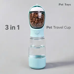All-in-One Pet Walking Cup 400ml Water 150ml Food +6 Rolls Random Poop Bags Sky Blue