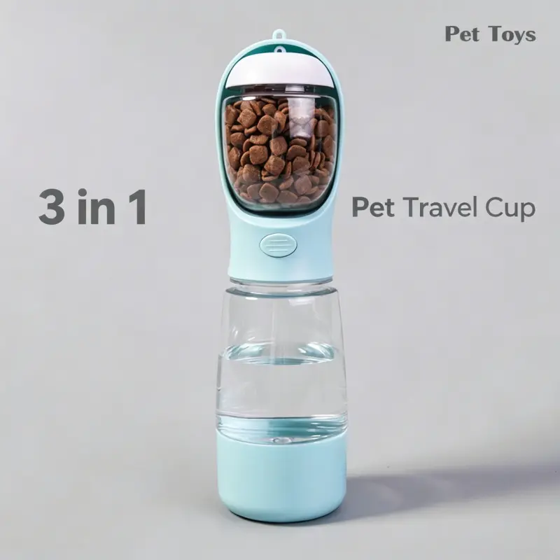 All-in-One Pet Walking Cup 400ml Water 150ml Food +6 Rolls Random Poop Bags Sky Blue