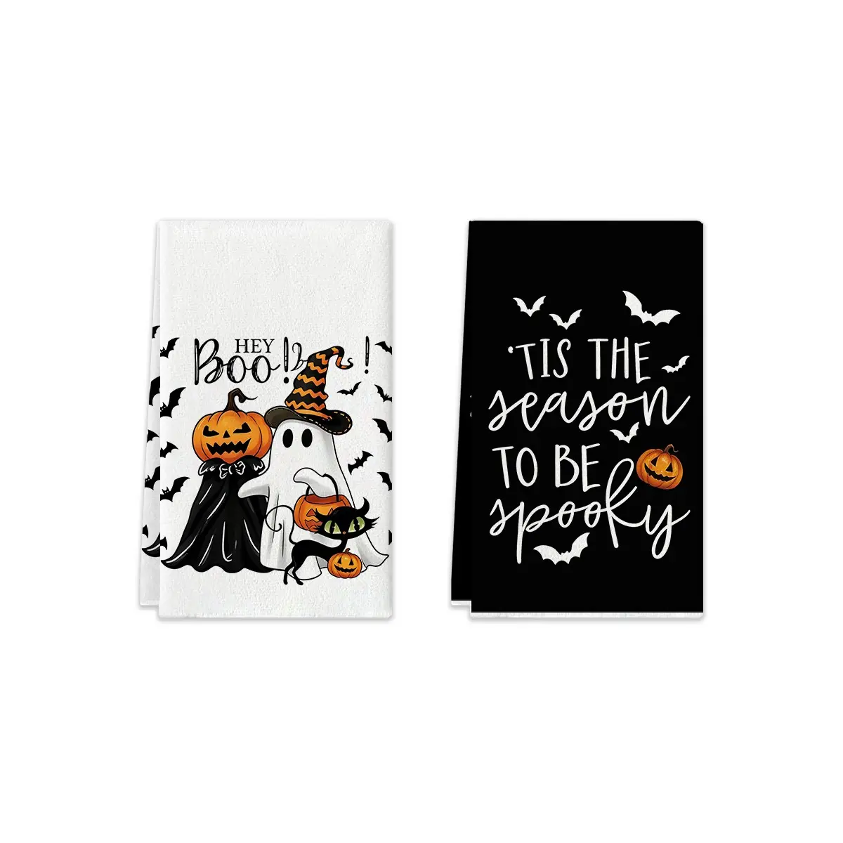 2/4pcs retro ghost, black cat, pumpkin, bat patterned kitchen towels, Halloween simple black and white printed towels, soft quick drying kitchen towel set, home party kitchen decoration tea towels, kitchen decoration multifunctional towels