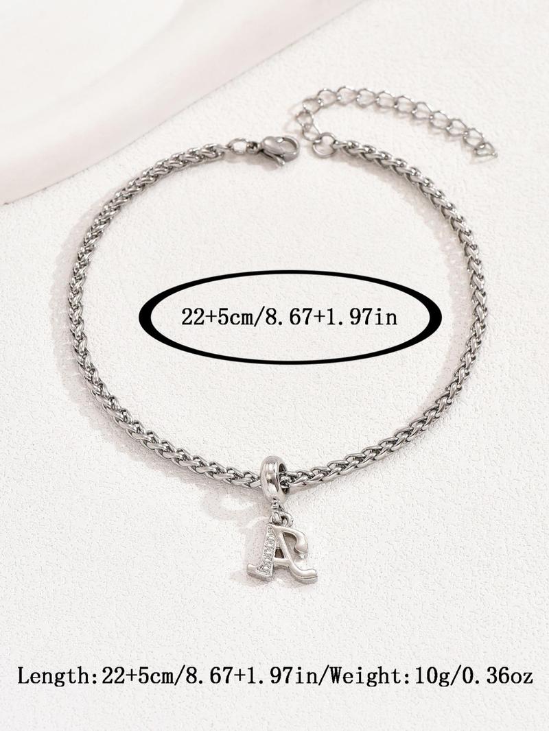 Rhinestone Decorated Letter Charm Anklet for Women & Men, Stainless Steel Foot Jewelry, Casual Summer Beach Holiday Style Sandals and Slippers Accessories, Non Tarnish Jewelry, Solstice Anklet