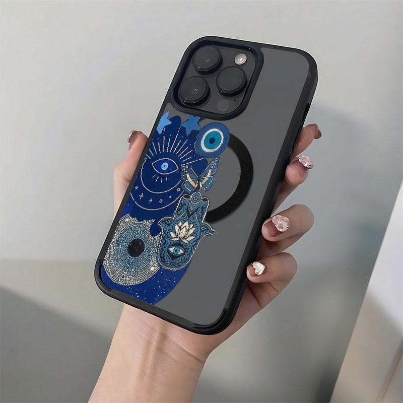 Blue Evil Eye Hamsa Hand TPU Plastic Phone Case - Mystical Boho Protect Cover for iPhone 17,16,15,14,13,12,11 Plus Pro Max Various Models