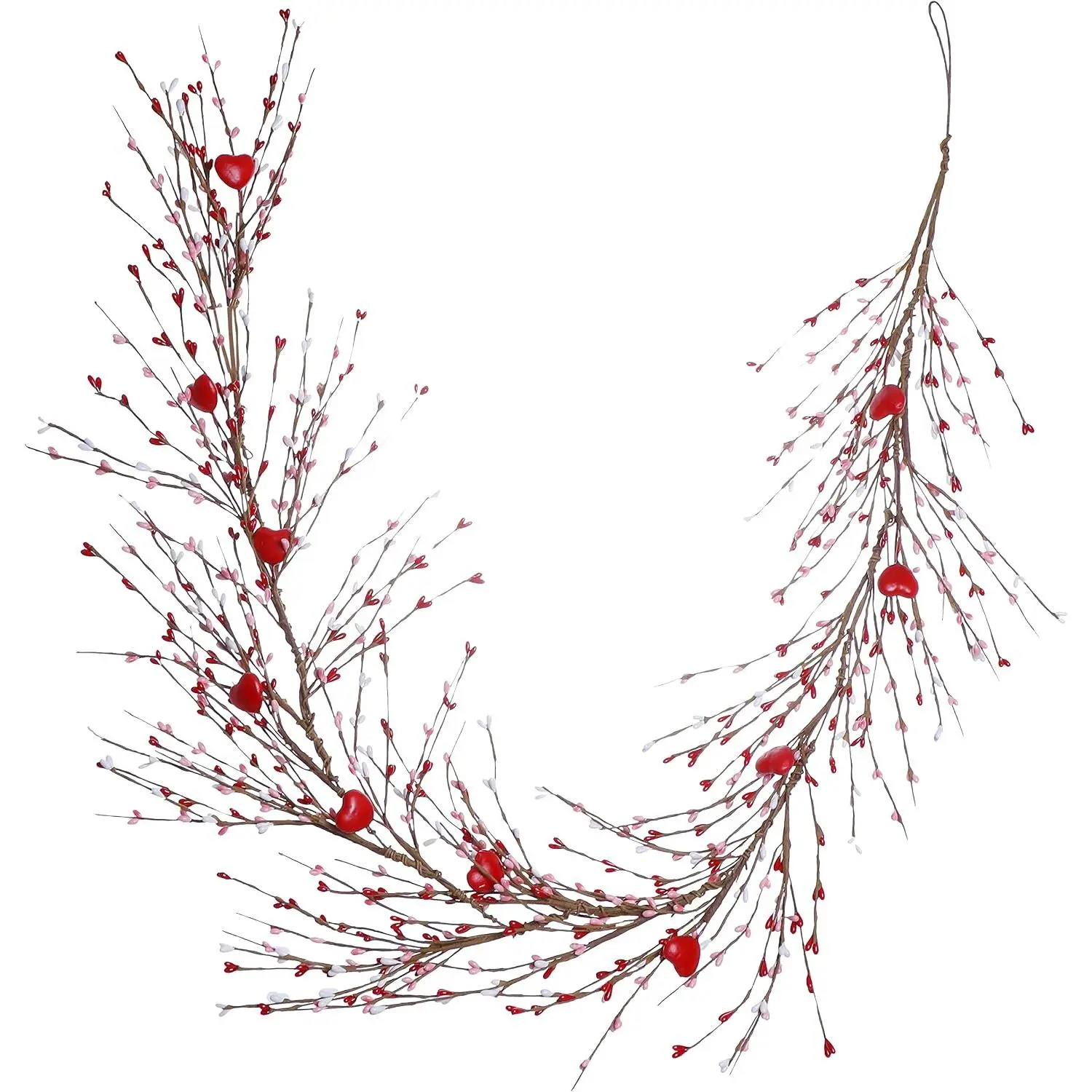 Valentines Day Decorations 4.5FT Artificial Valentine’s Day Garland  White Berry Garlands with Red Hearts for Valentine Wedding Anniversary Party Decor
