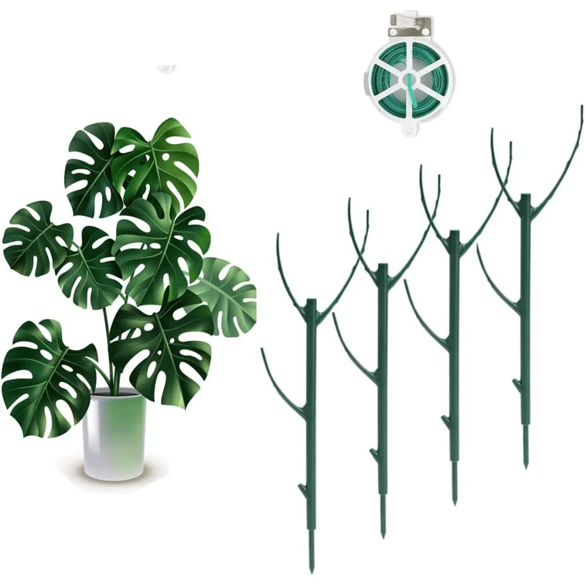 4-Pack Stackable Synthetic Monstera Support Stakes, 29 in Stick-Shape Dual-Use Pre-Assembled Climbing Structures with Garden Ties, Durable Moss Pole Alternative for Indoor Outdoor Plant Care
