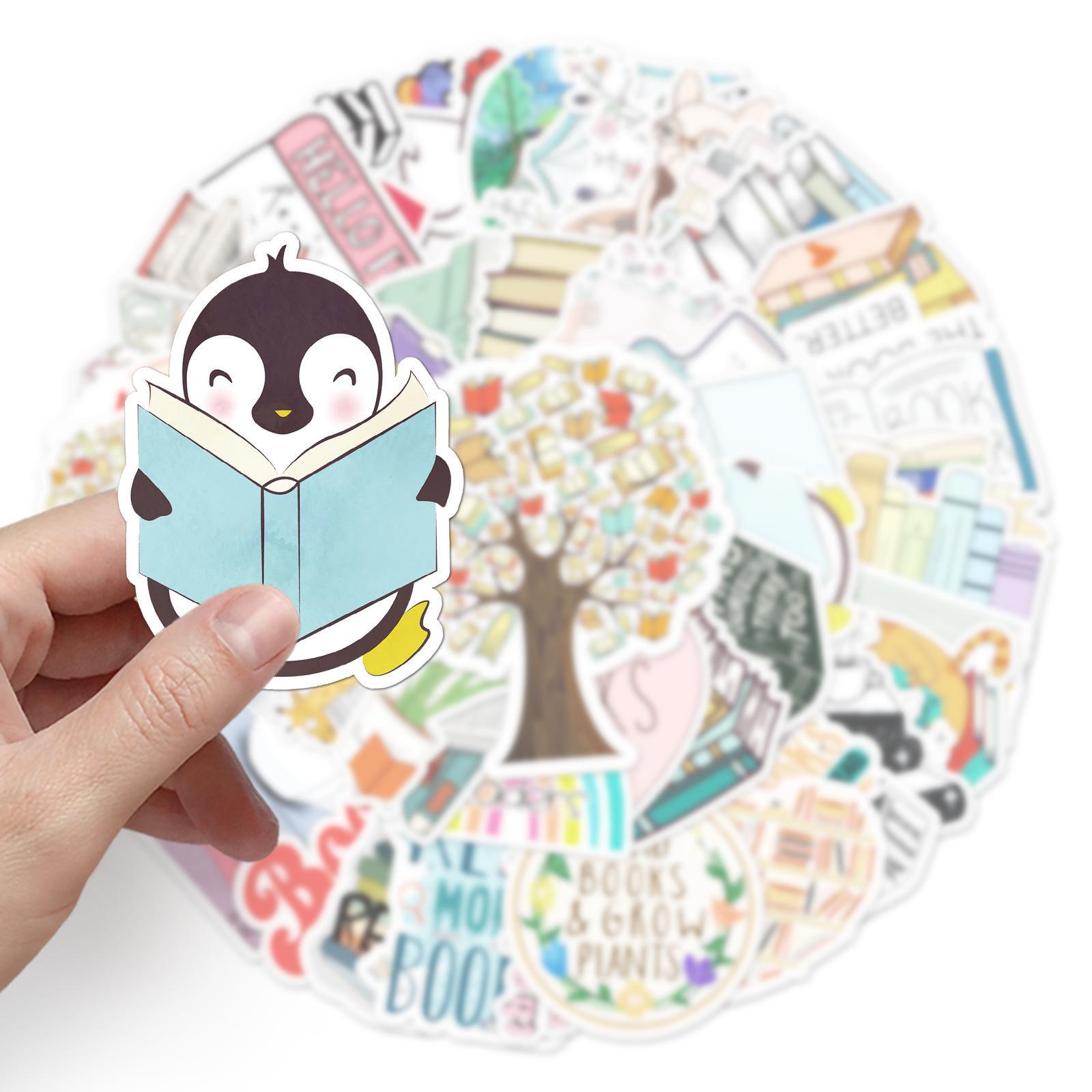 50pcs Book Pattern Water Cup Self-Adhesive Stickers, Waterproof Decorative Stickers For Scrapbooking For Student, Sticker Packs, Paper Book, Book Reading Stickers