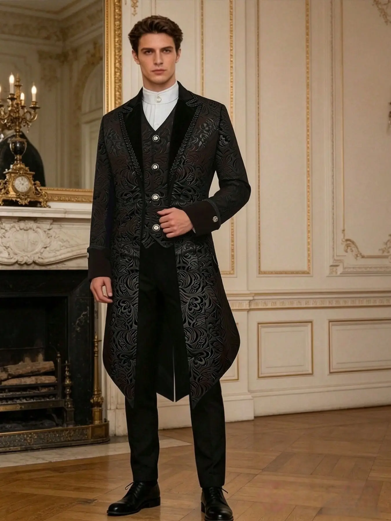 Vintage Men's Medieval Gothic Stand Collar Coat, Performance Costume, Ball Gown Tailcoat, Elegant Formal Wear, Perfect for Events