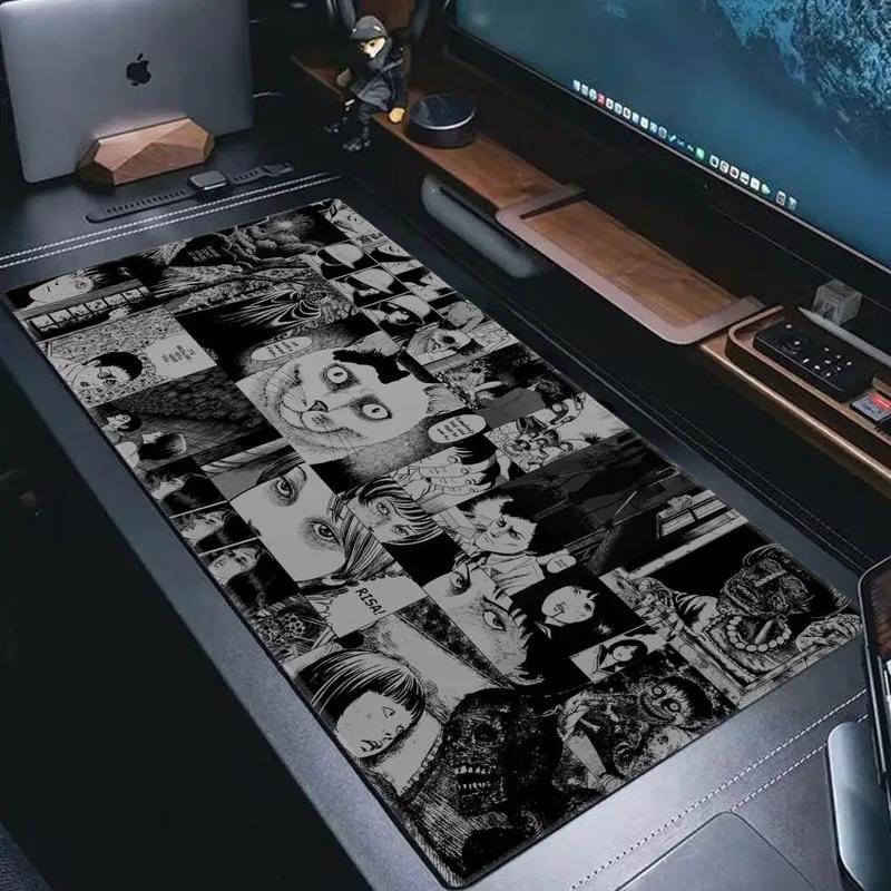 'Black and white Mouse Pad Cute HD branco Desk Pad Extended Gaming Keyboard Mats Large XXL Gamer Collage Horror Anime Mousepad'