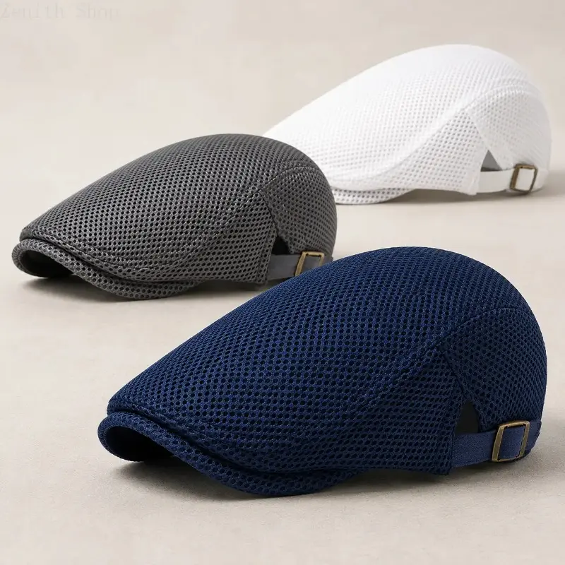 Men's Duckbill Ivy Flat Cap - Breathable Polyester Mesh Sun Hat, Lightweight Adjustable Newsboy Cap for Summer Travel, Outdoor Casual Use, Hats