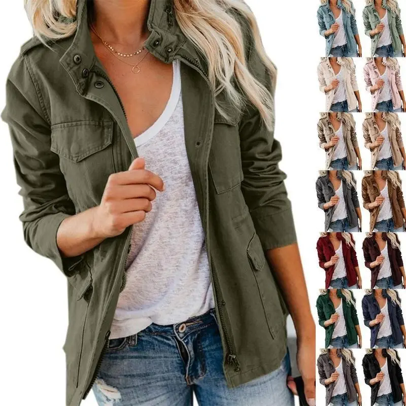 Women's Military Anorak Jackets: Zip Up, Snap Buttons, Utility Style with Pocket| Parka & Safari Outwear