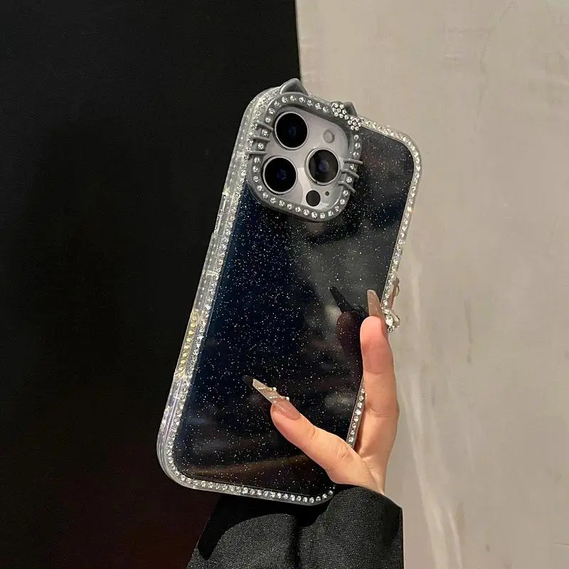 Creative New Glitter Diamond Cat Ear Phone Case Cover For iPhone 17Air 16 15 14 13 12 Pro Max Plus, Drop-Resistant Protective Case