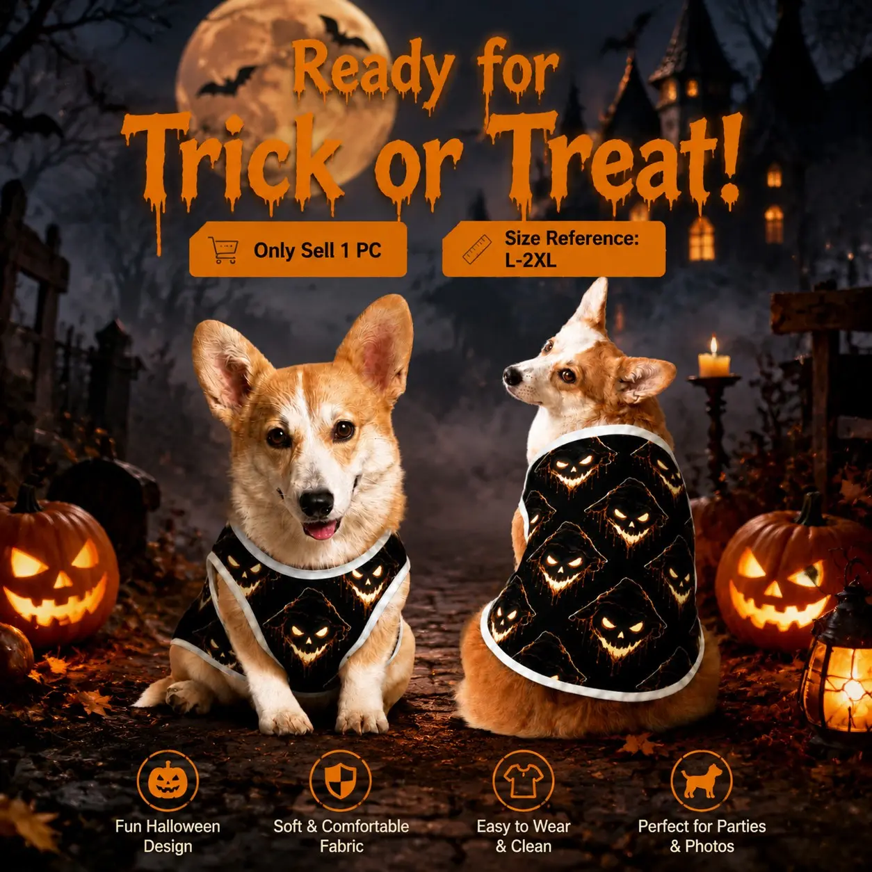 Halloween dog clothes, cool touch pet T-shirt, lightweight breathable puppy vest, festive apparel with a cooling sensation, soft, washable and durable pet outfit for medium and large dogs.