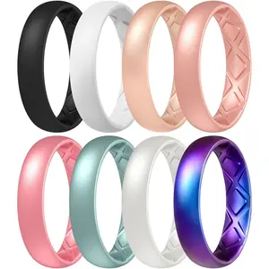 Women's Silicone Engagement Rings: 5.5mm Width 2mm Thickness Comfort Flexible Rubber Bands - Breathable X Groove For Gym Workout Travel Daily Wear