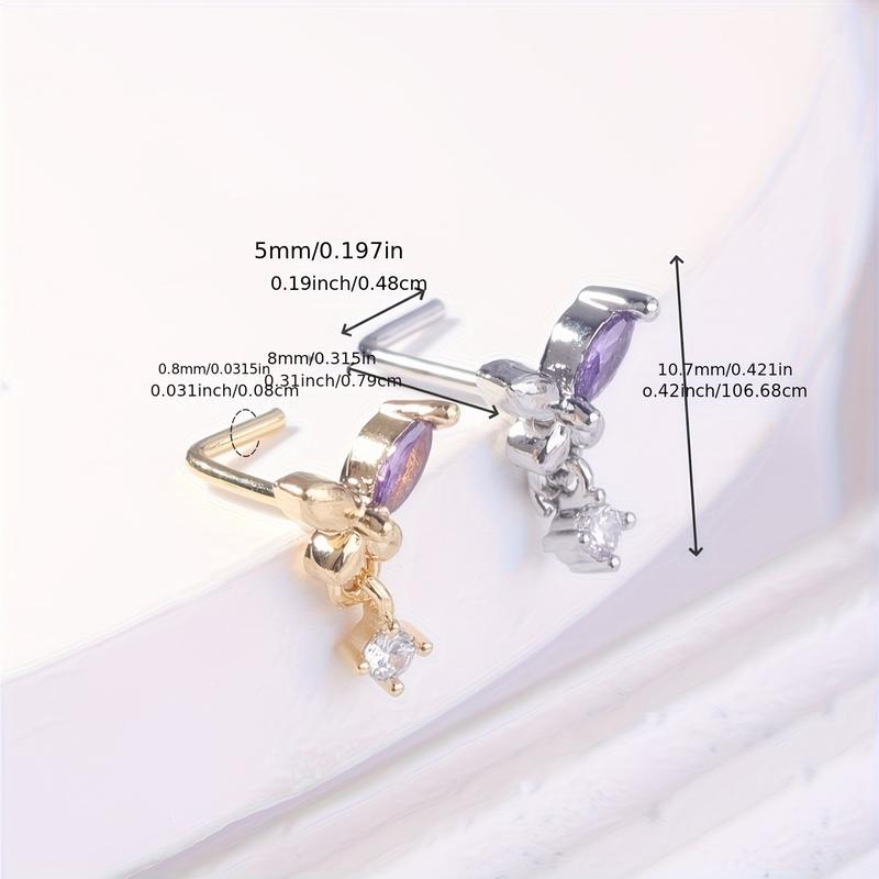 6PCS Nose Stud L Shaped Nose Rings Stud For Women Nose Screw Nose Piercing Stud Flower Heart Nostril Jewelry