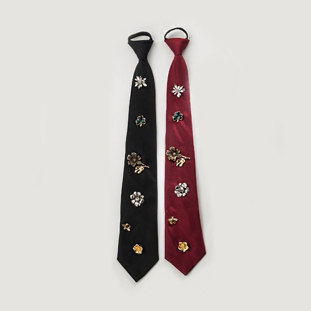 Korean Flower Tie Black Bee Rhinestone Necktie Insect Academic Style Decoration Shirt Tie JK Uniform Decoration