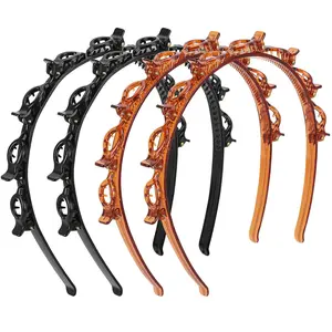 4 Pcs Headband with Clips, Professional Weave Bangs Hairstyle Hairpin Headband, Clip Headbands for Women (2Black and 2Red)