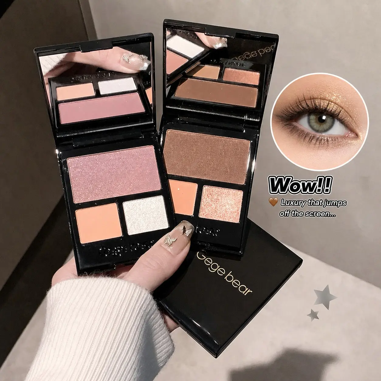 Three-Color Crystal Eyeshadow Palette, Pearl Finish Fine Shimmer, Natural Light Makeup, Daily Brightening Marbled Eyeshadow Palette