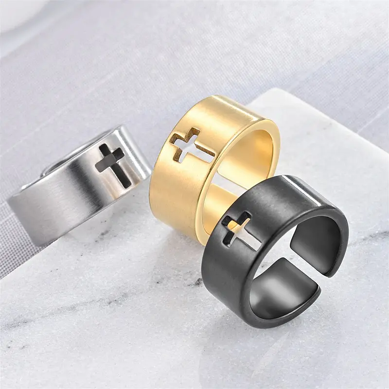 Minimalist Matte Plain Cross Rings, Adjustable Titanium Steel Couple Finger Accessories, Perfect Present