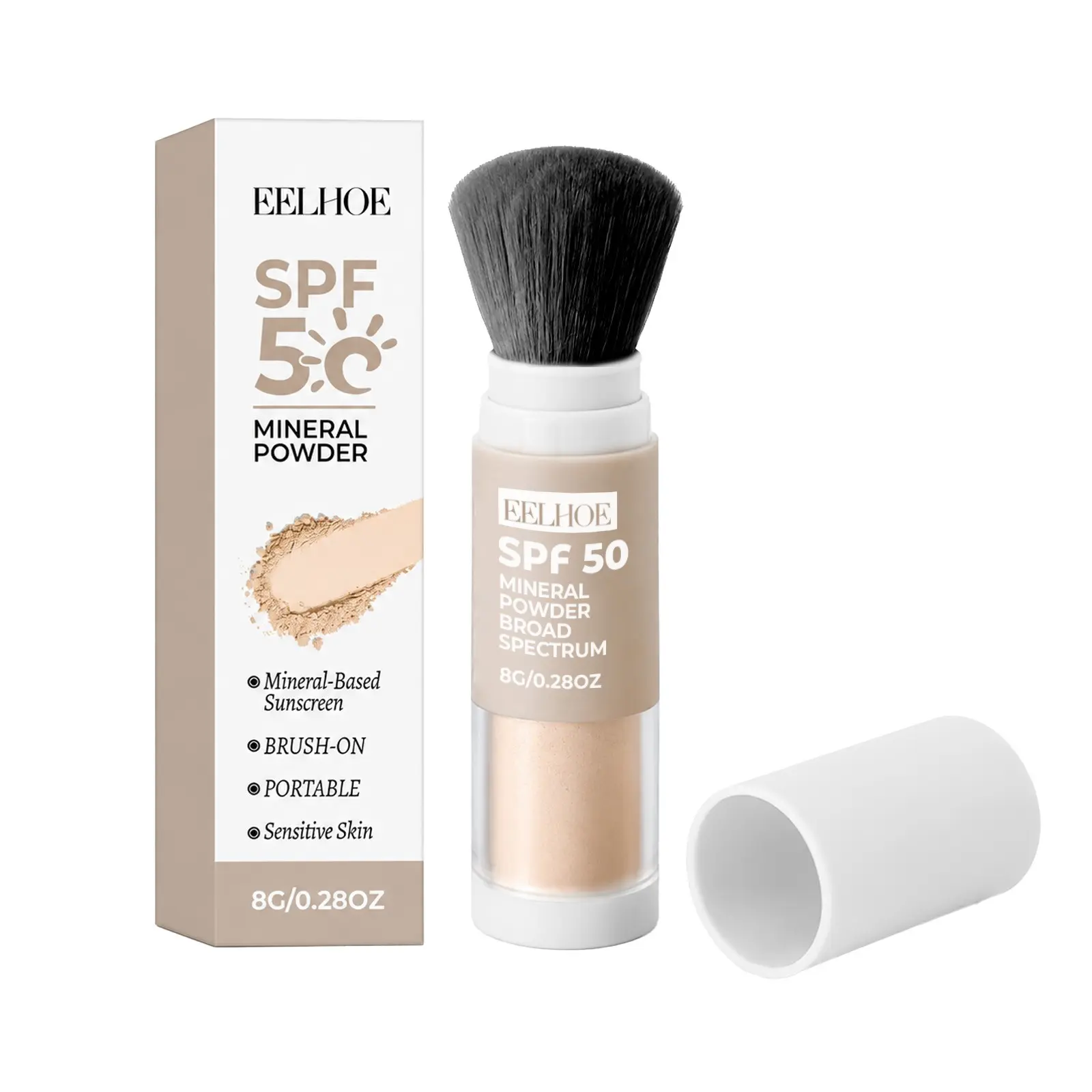 SPF 50 Powder Sunscreen Mineral-Based, Non-Toxic Brush-on For Kids, Adults & Babies | For Scalp, Face & Body