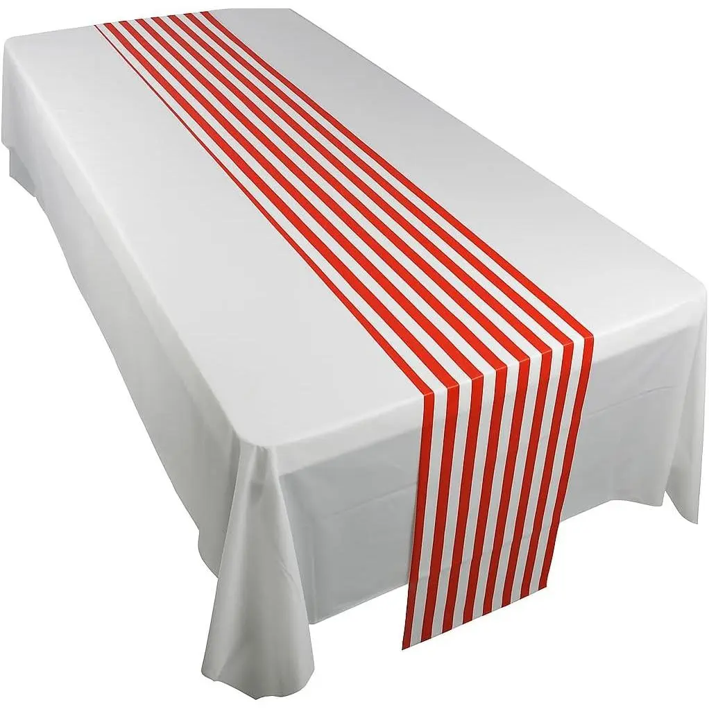 4 Pack Plastic Table Runner, Disposable Striped Table Runners for Parties, Weddings,  Shower, Birthday, Picnic, Carnival, 18 x 108 Inch, Red & White