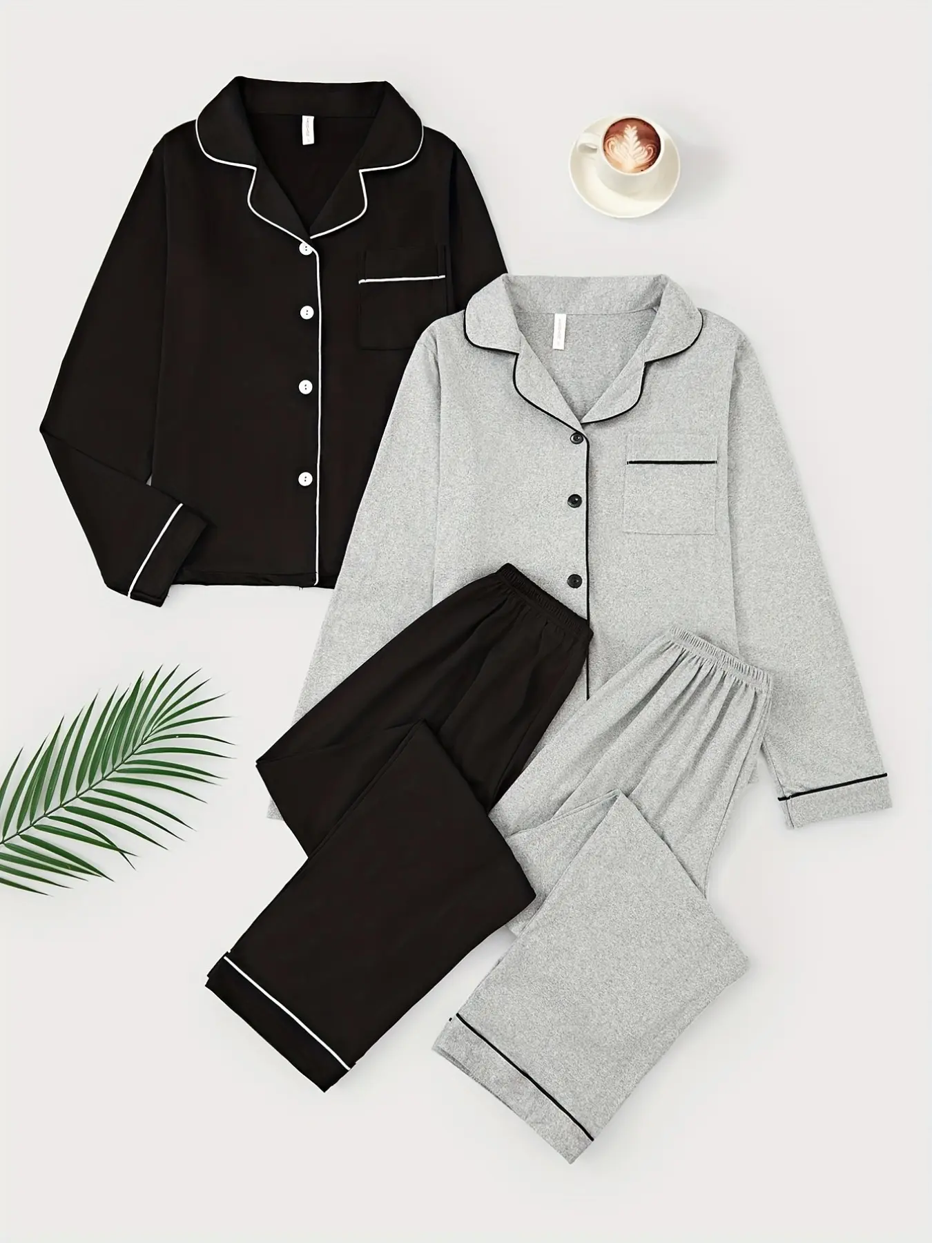 Women's Pajama Set, 2/4 Piece Combo, Collared Long Sleeve Top & Pants, Casual Comfortable Sleepwear for All Seasons, Home Wear