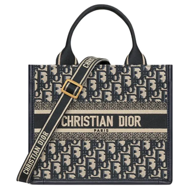 Dior Book Tote Handbag for Women – Embroidered Patchwork Calfskin Crossbody Bag in Blue