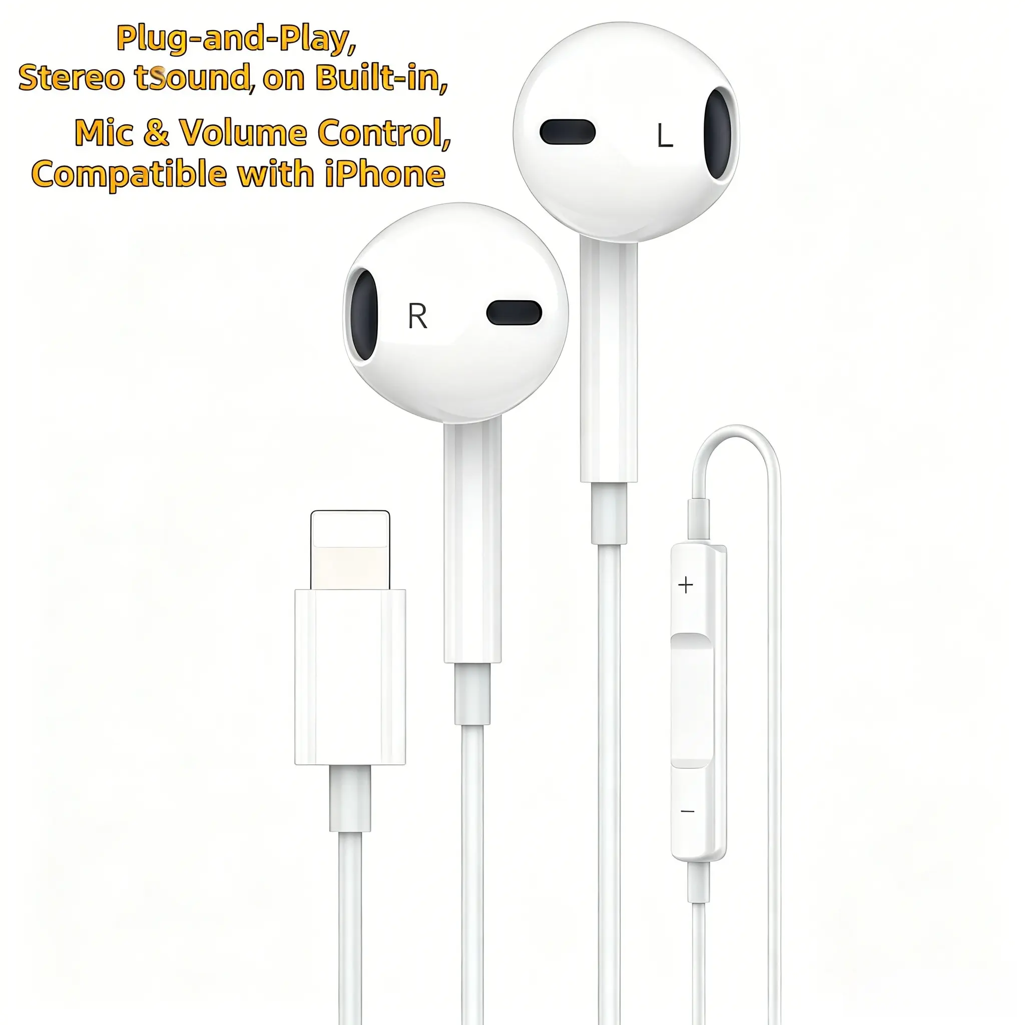 1 Pack Semi-In-Ear Wired Earbuds, Headphone with Mic, Stereo Sound, Inline Mic & Volume Control, Plug & Play, Compatible with iOS Smart Devices, Great for Music, Gaming, Live Streaming & Daily Use, Portable Earphones