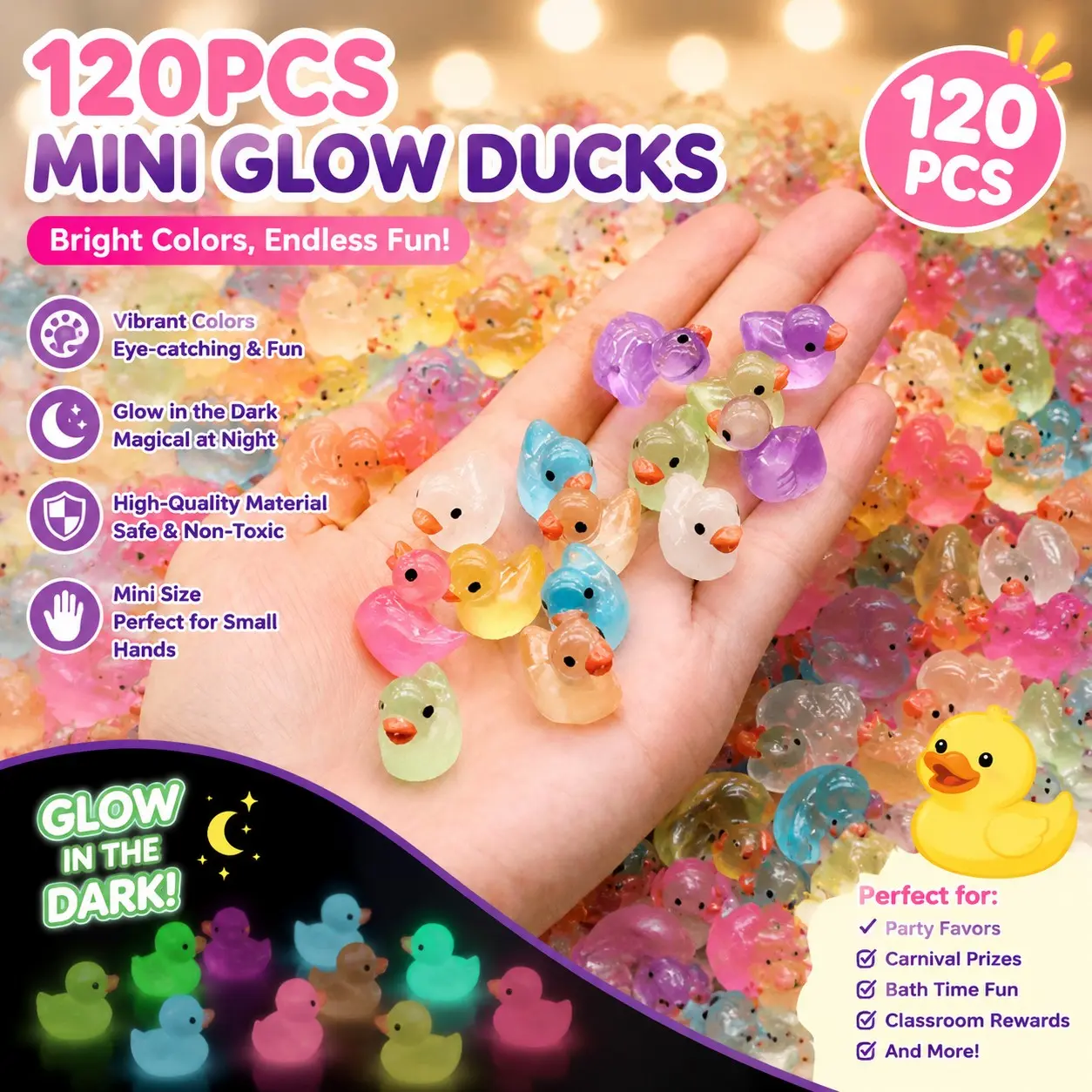 120pcs Glow in the Dark Mini Ducks, Resin DIY Decorations & Ornaments for Fish Tanks, Aquariums, Rooms, Holidays, Prank Games, Garden Décor & Party Supplies