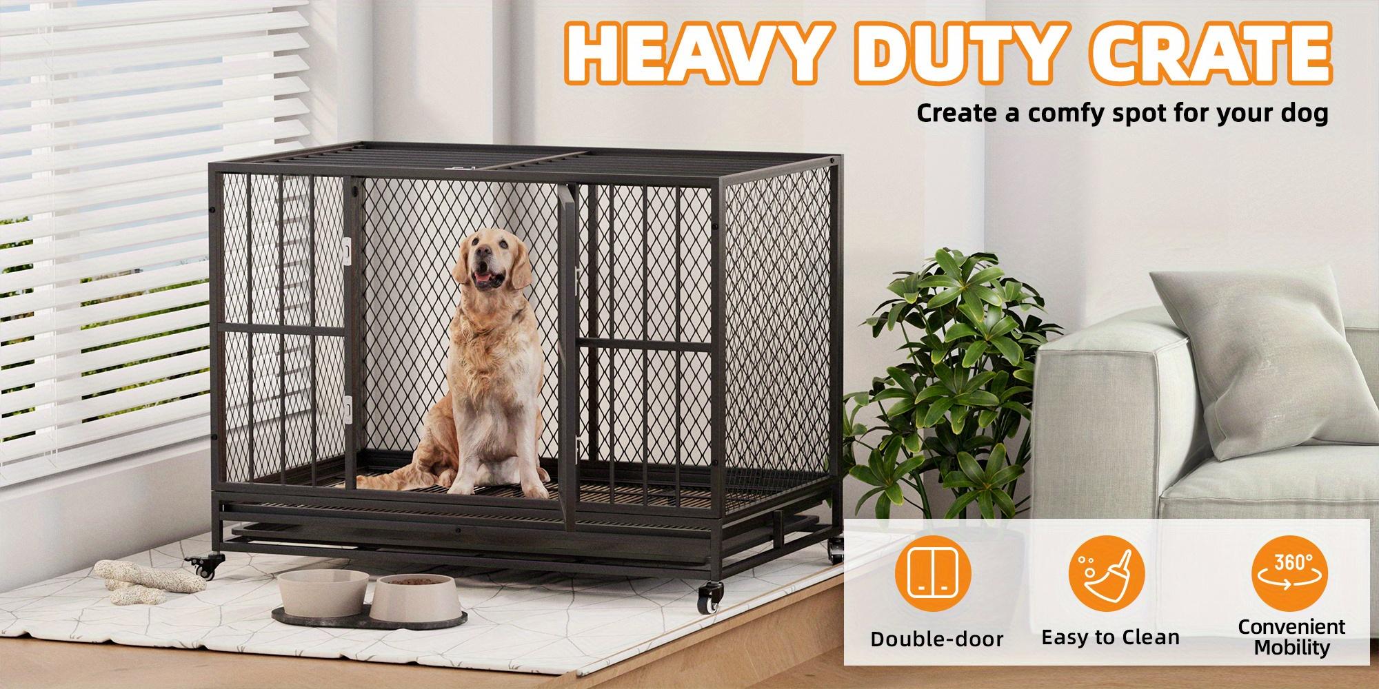 37" Heavy Duty Dog Crate Furniture for Small & Medium Dogs (132 lbs Max), Sturdy Black Indoor Kennel with Metal Mesh, Removable Tray & 360° Lockable Wheels