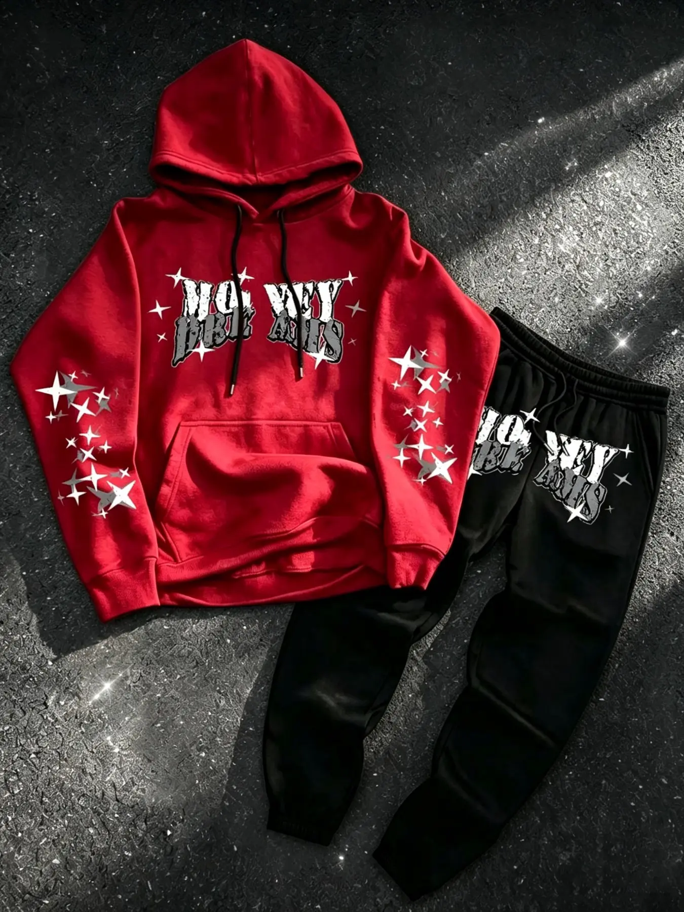 Men's Two-Piece Sport Set, Y2K Punk Style Star Letter Print Hoodie + Jogger Pants, Loose-Fit Streetwear, Casual Suit