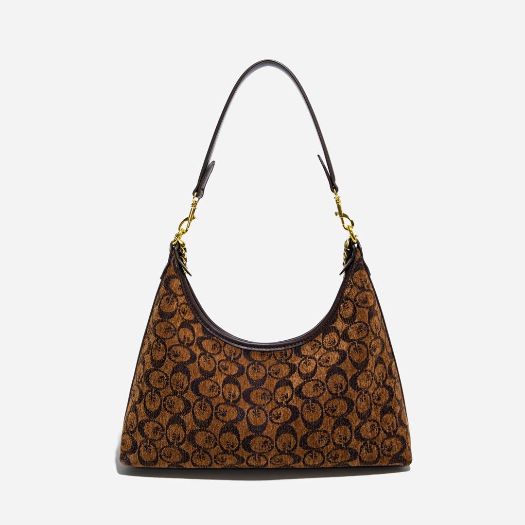 Monica KiKi Chenille coffee color Niche Tote Bag for Women, New High-End Elegant Letter Shoulder Bag, Fashionable Crossbody Bag