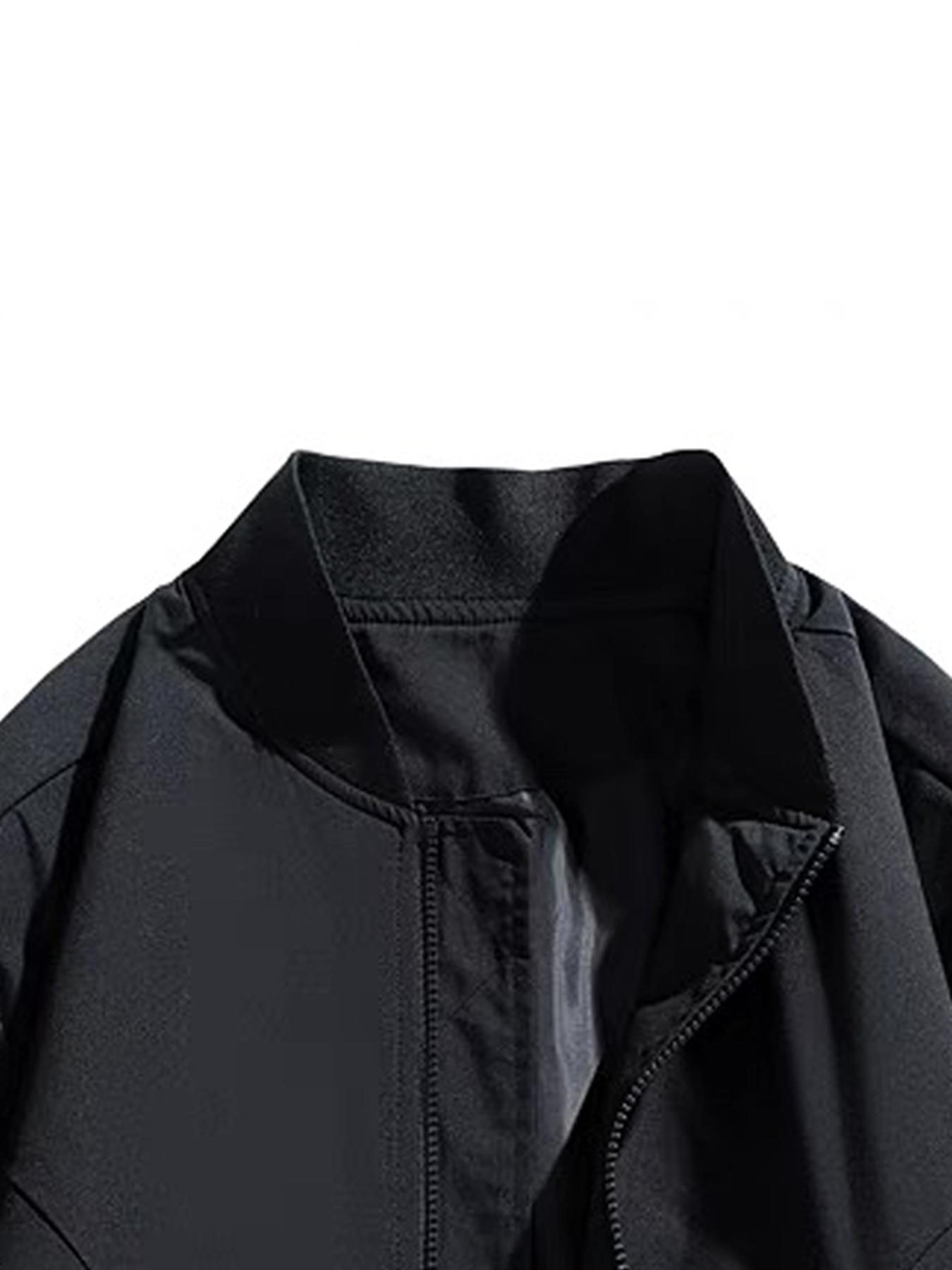 Men's Regular Fit Solid Baseball Collar Zip Up Jacket, Casual Fashion Comfy Lightweight Outerwear for Spring & Fall, Men's Clothes for Daily Wear, Coats, Menswear