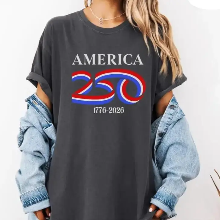 Women's Preppy Casual American 250th Anniversary Liberty Commemorative T-shirt - 1776-2026 US Founding Patriotic Flag Design, Ideal Gift, Tshirt, Fourth Of July, Independence Day, July 4Th 2026, Patriotic Print, Regular Fit, Round Neck, Patriotic Theme, C