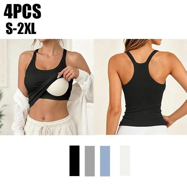 EssElegance All-Day Wear Racerback Cropped Built-in Bra Tank Top Stretchy Athletic Bodyshaper Camisole with Removable Pads