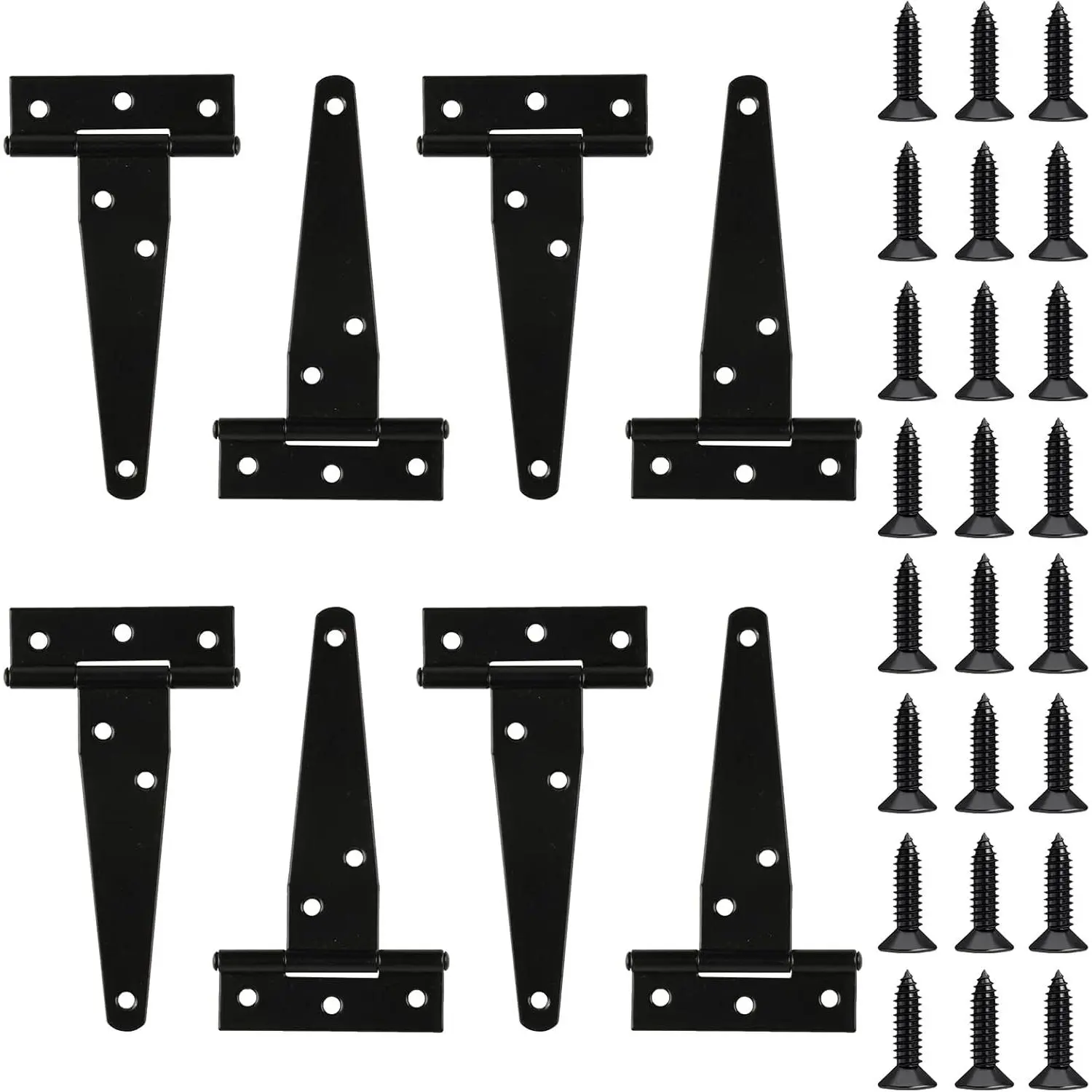 8 Pack 4 Inch T Strap Hinges, Shed Door Gate Hinges, Heavy Duty Black Outdoor Tee Hinge for Wooden Fences, Barn Door Gates Hinge for Shed Door Hardware (8, 4 Inch)
