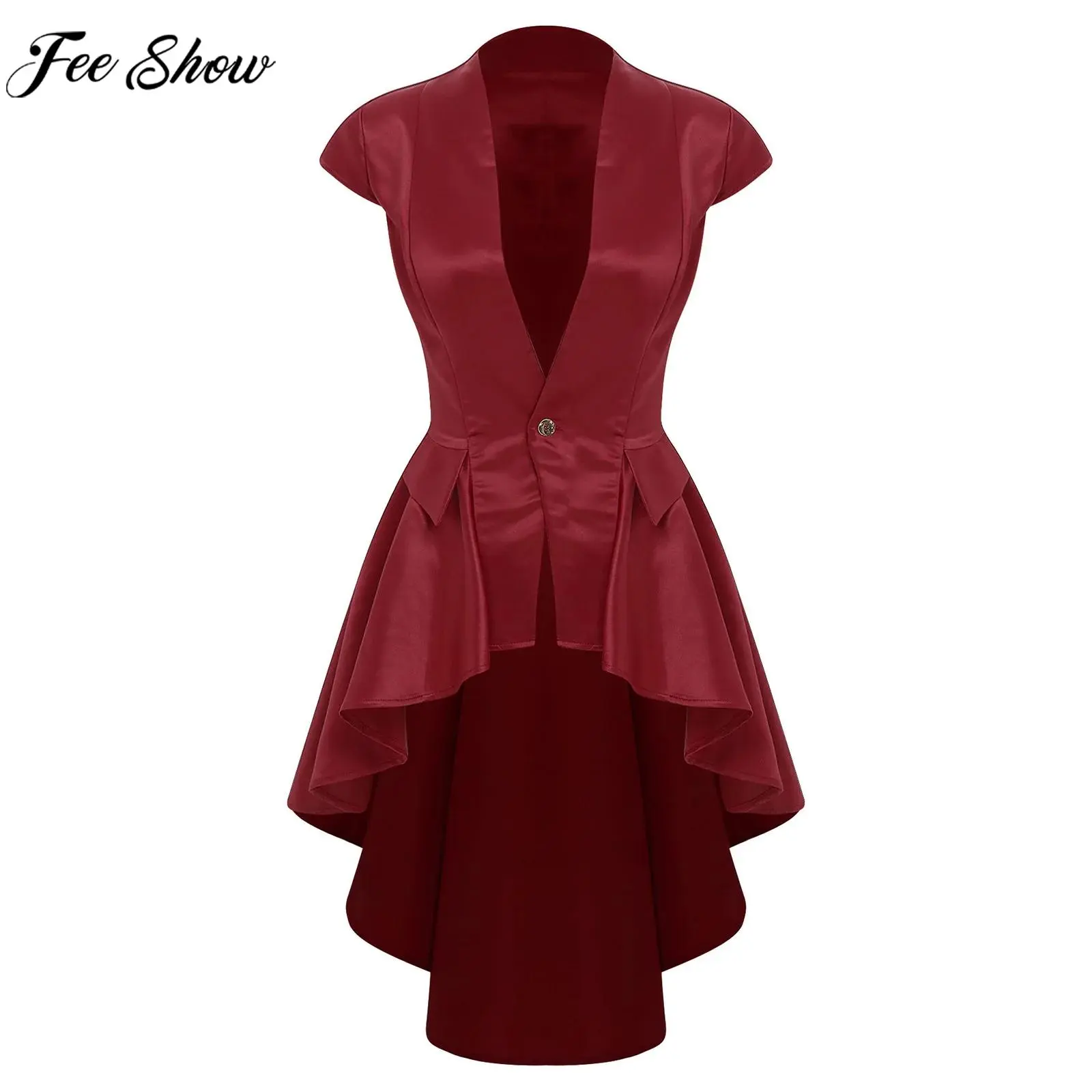 Women Medieval Renaissance Vampire Cosplay Costume Victorian Waterfall Waistcoat Steampunk Tailcoat for Halloween Carnival Party
