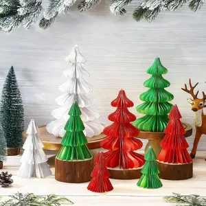 8 count Neutral Paper Christmas Trees  Centerpiece Paper  Christmas Tree with 2 LED Light Strings  Decoration Table Centerpiece(Classic Color, Style)