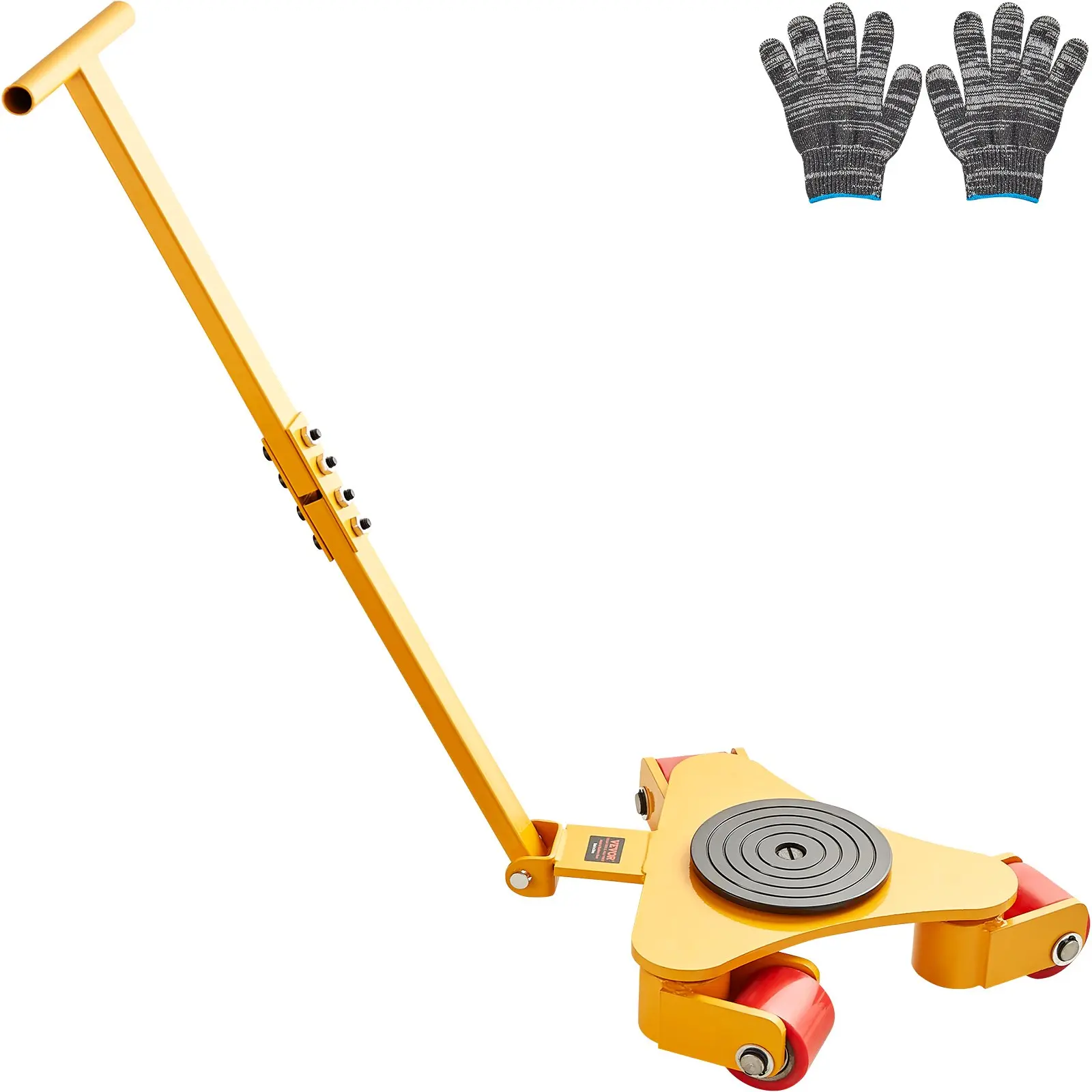 【DealsForYouDays】VEVOR Machinery Skate Dolly, 6614 LBS/3T Industrial Machinery Mover with Handle, Carbon Steel Machinery Moving Skate with 3 360 Swivel PU Wheels, 360 Rotation Non-Slip Cap for Warehouse, Workshop
