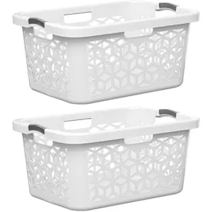Laundry Basket - Large 2 Bushel Laundry Basket with Handles - Stackable Plastic Hamper for Dirty Clothes - Storage Bin & Organizer for Bathroom, Bedroom - White, 70.5L Capacity – Heavy Duty