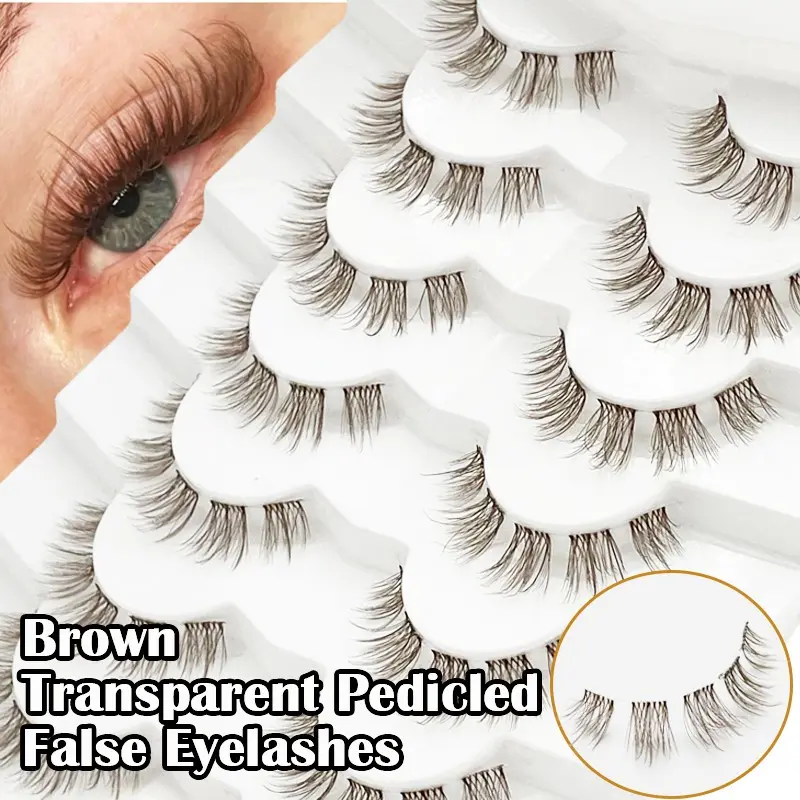 7 Pairs Brown Faux Mink Eyelashes With Clear Band Stem Lashes Wispy Volume Cat Eye Lashes Fluffy Natural Look False Lashes Transparent Stem 3D Curl Dramatic Full Strip Lashes Extension Makeup Strip Lashes, Lashes, Eyelashes, Fake Lashes