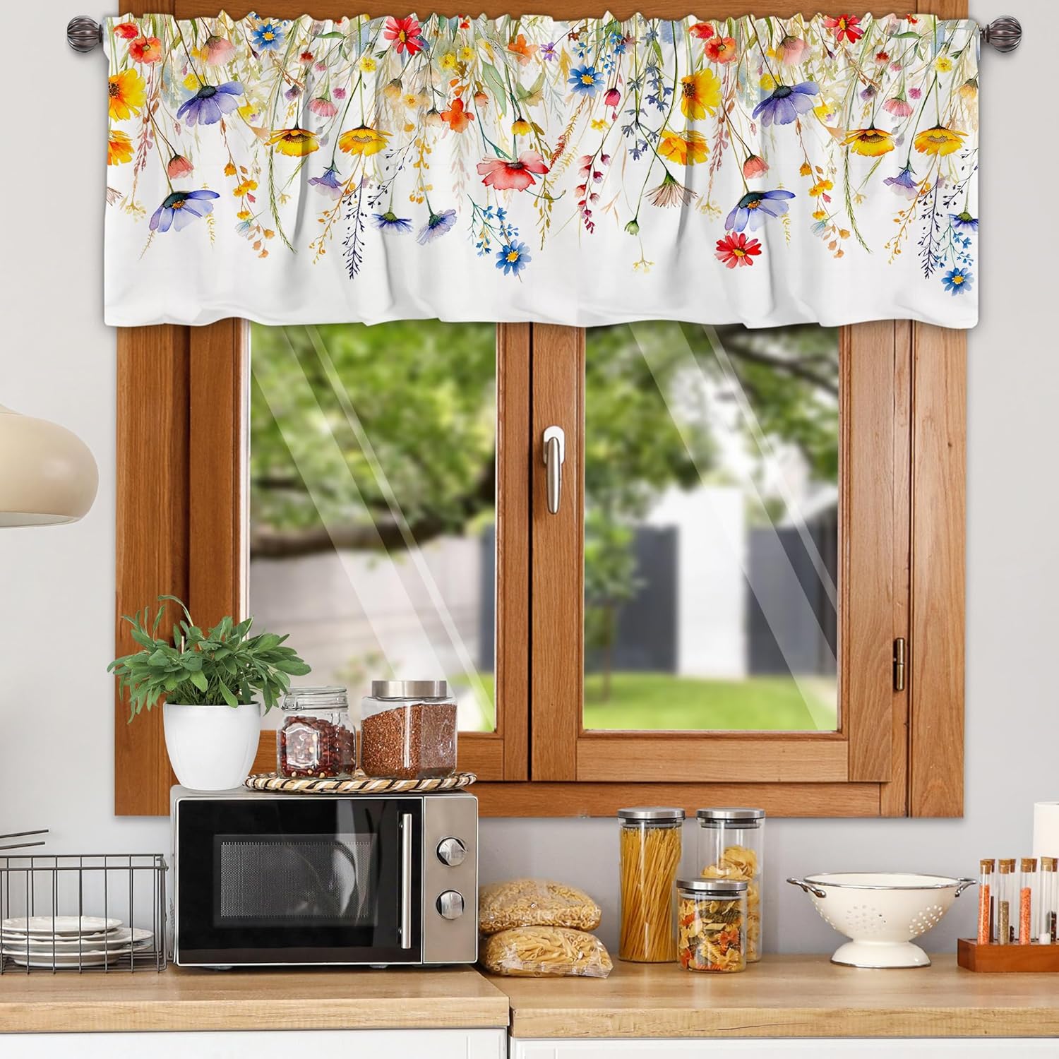 3 Piece Spring  Curtains and valances Set, Random 2 Styles Summer Floral Cafe Curtain 36 inch Length Black & White Buffalo Plaid  Decor kitchen