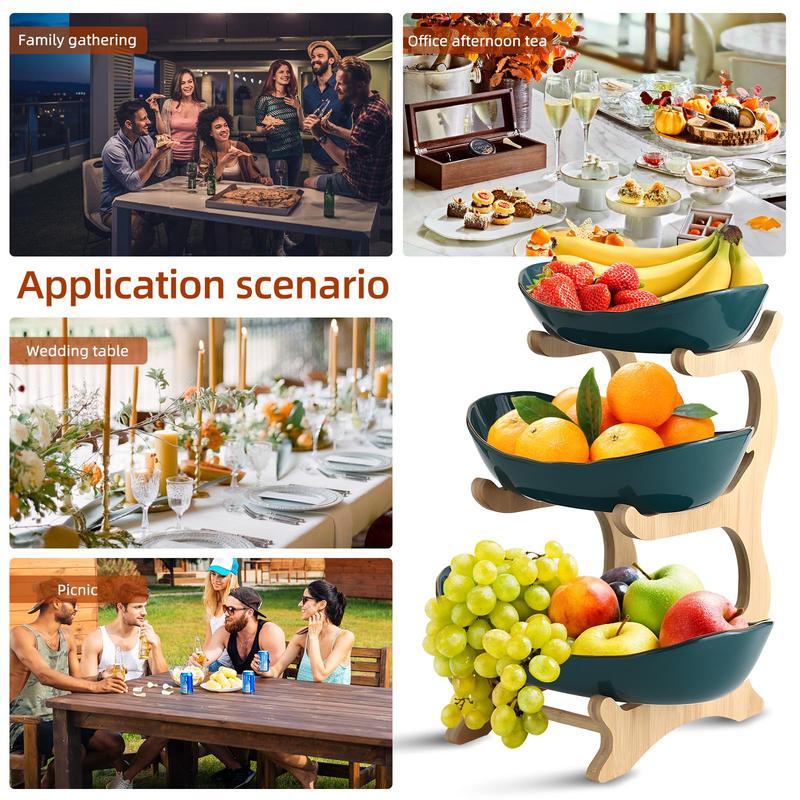 3 Tier Fruit Bowl, 1 Count Large Capacity Tiered Fruit Basket with Bamboo Stand Display Storage Rack, Kitchen Counter Tray for Fruit Snack Nuts Bread Candy, Drawer Style Options #TOP PICKS