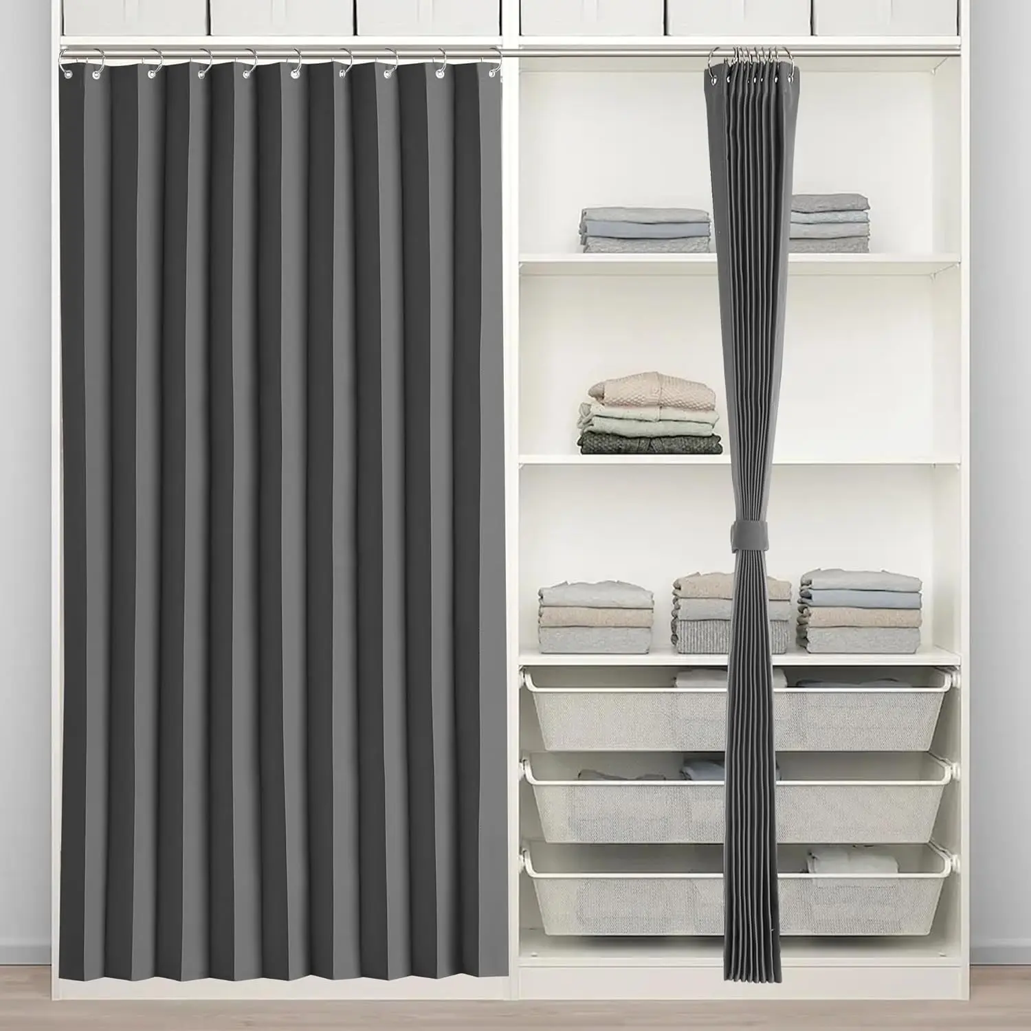 Grey Solid Grommet Light Blocking Curtains - Single Panel Pleated Folded Blackout Accordion Doorway Curtain (W50 x L80), Privacy Focus Machine Washable Office/Room Divider Window Blind