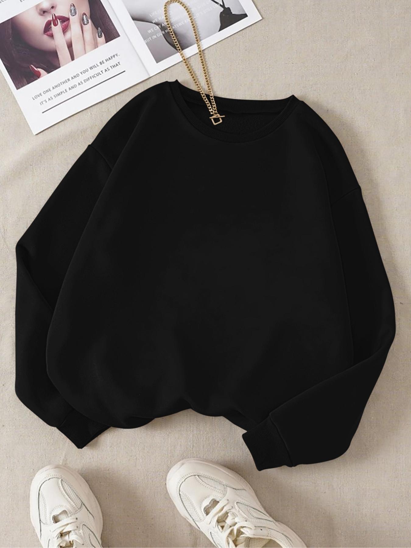 Trendy Solid Color Sports Sweatshirt, Teen Girls Casual Wear, Women's Daily Fashion, Comfortable Breathable Fitted Long Sleeve Pullover