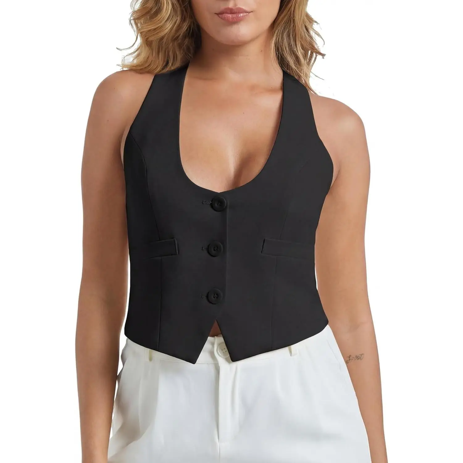 Suit Vest for Women Button Up Vest Top Dressy Casual Racerback Blazer Vests Steampunk Waistcoat Jacket