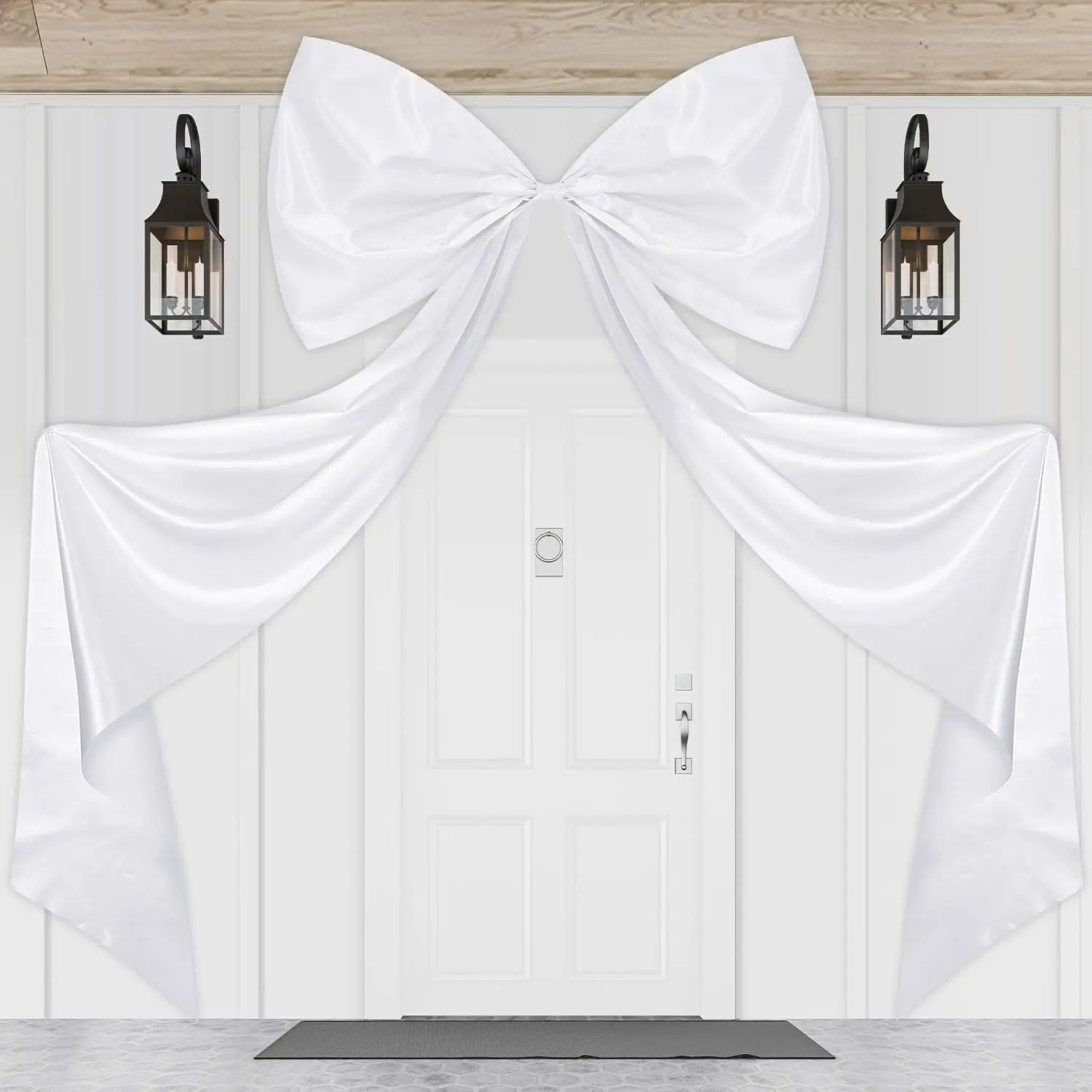 Wavwavw 6.33 Ft Giant Bow Decoration Extra Large Satin Bow with Long Streamers Huge Decorative Bows Oversized Gift Wrapping for Tree Fireplace Mirror Wall Arch Wedding Decor(White)
