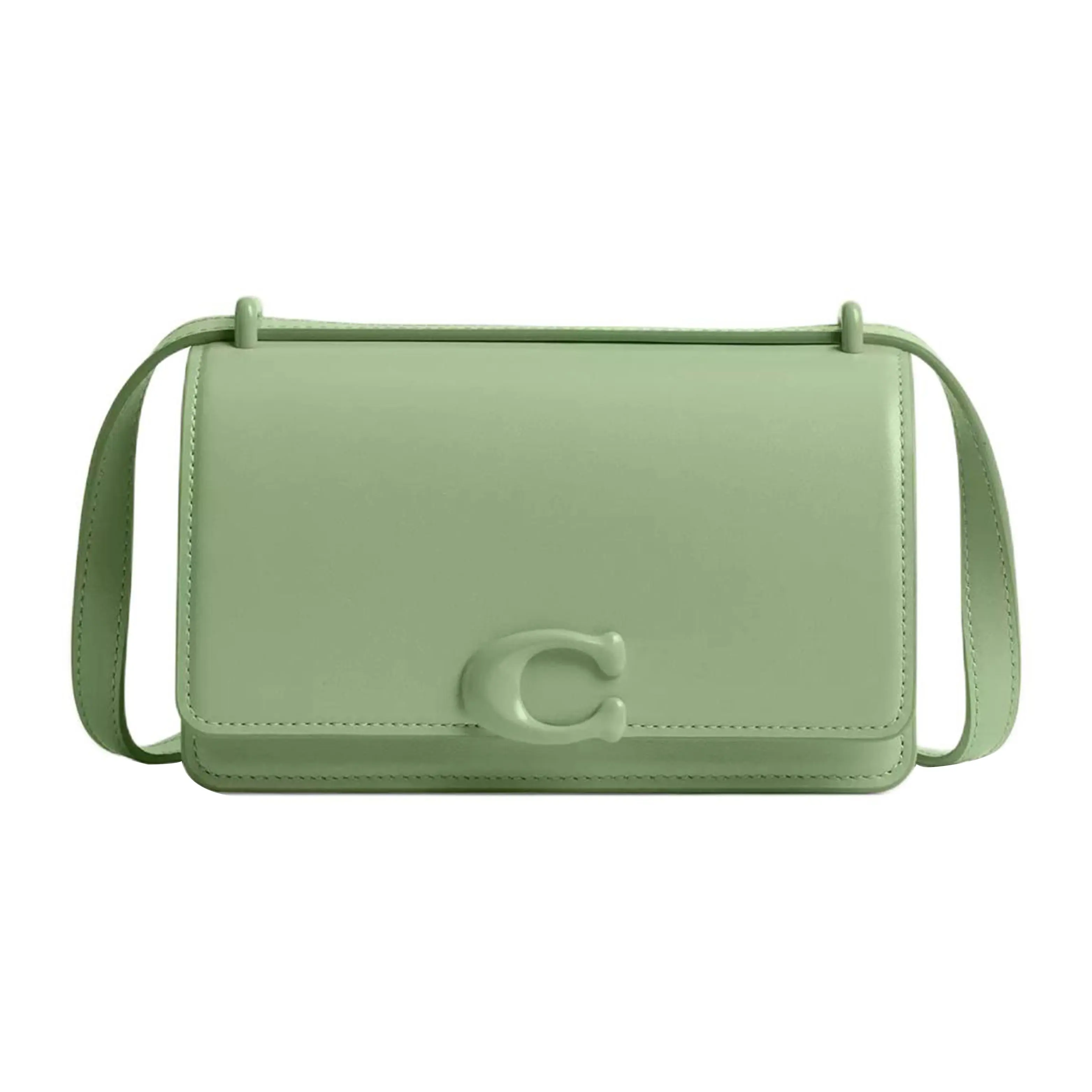 COACH Bandit 18 Logo Adjustable Crossbody Bag for Women, Calfskin, Small, Silver and Light Pistachio