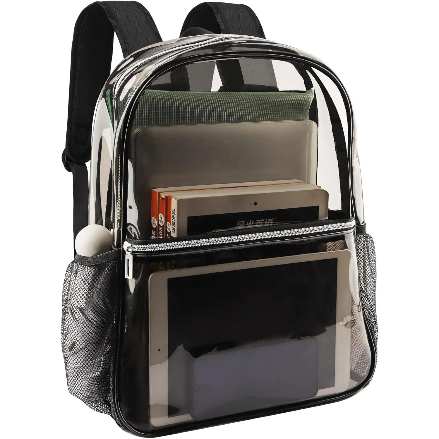 Clear Backpack Heavy Duty TPU, 17.2 Inch Transparent Bookbag for School College Work Travel, Large See Through Backpack with Laptop Compartment, Reinforced Padded Straps, Black