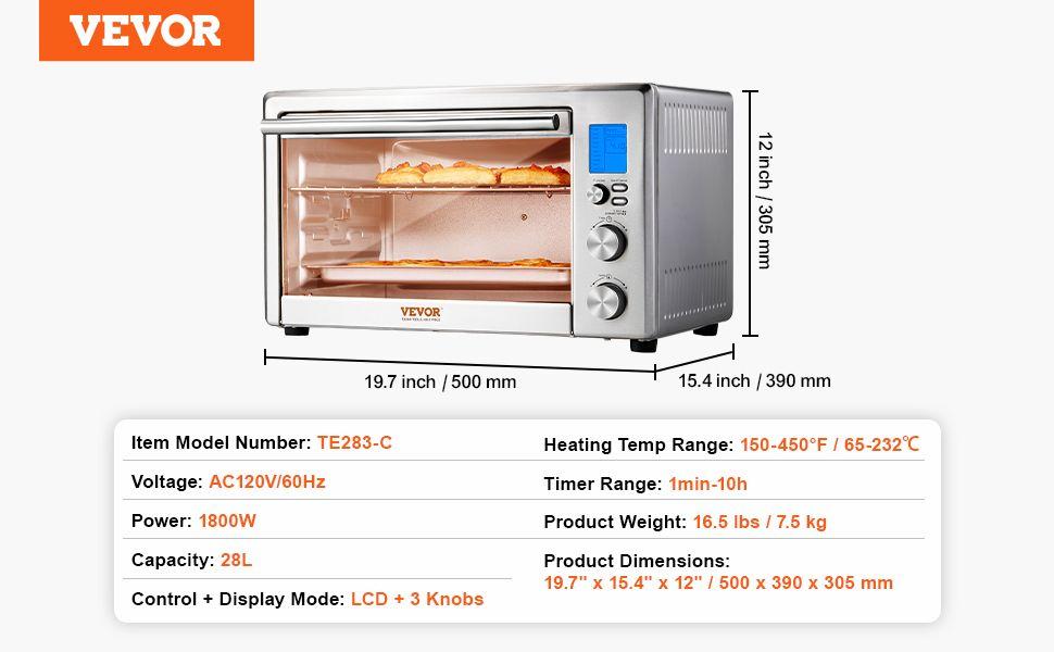 VEVOR Countertop Convection Oven 28L Toaster Baker 10-IN-1 1800W for Home Use