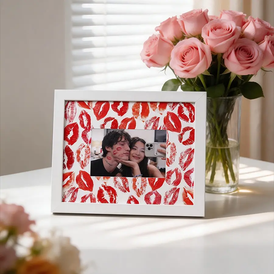 DIY Lip Print Photo Frame, Boho Style Single Frame, Perfect Gift for Valentine's Day, Anniversary, Christmas, Handmade Keepsake